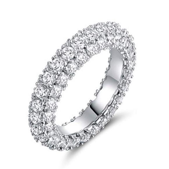 14K White Gold plated Eternity Band - Picture 1 of 6